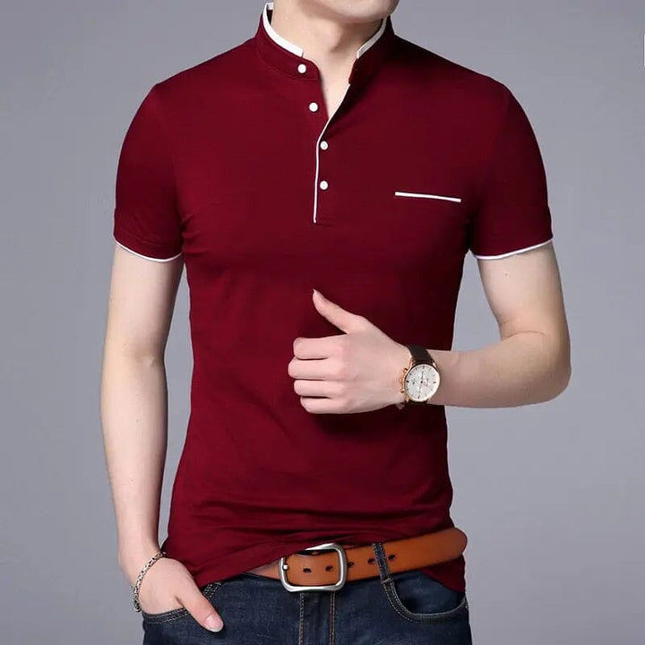 Camisa Gola Henley Masculina LC126 Prod120 Loja Charmme Vinho PP 