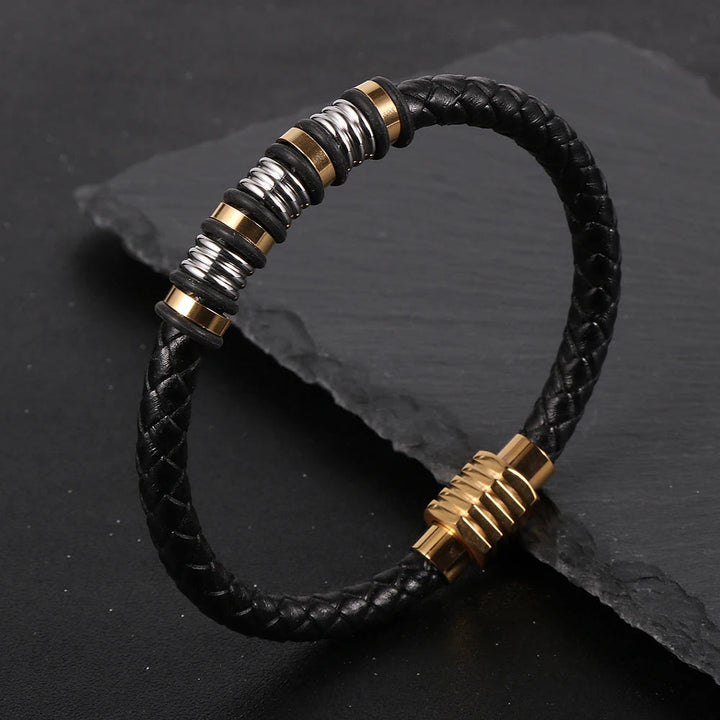 Pulseira de Couro Masculina Com Aço Inoxidável Loja Charmme 