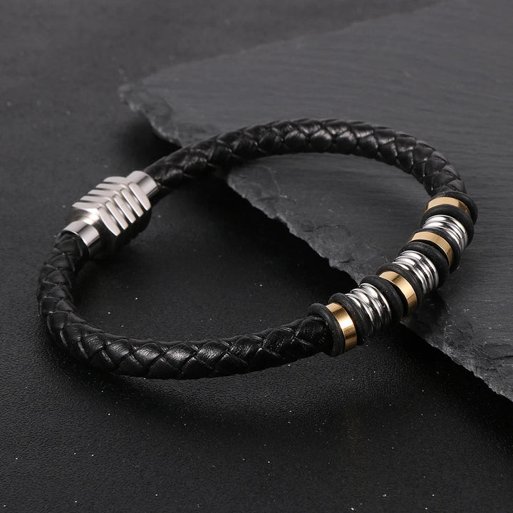 Pulseira de Couro Masculina Com Aço Inoxidável Loja Charmme 