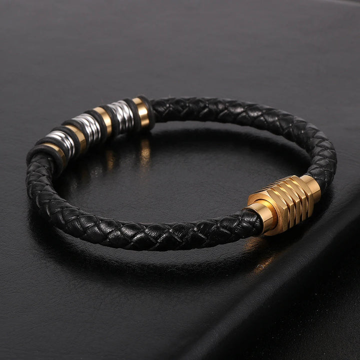 Pulseira de Couro Masculina Com Aço Inoxidável Loja Charmme 