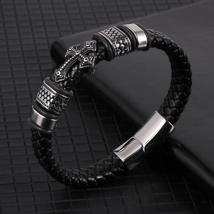 Pulseira de Couro Masculina Cruz Vintage Loja Charmme 