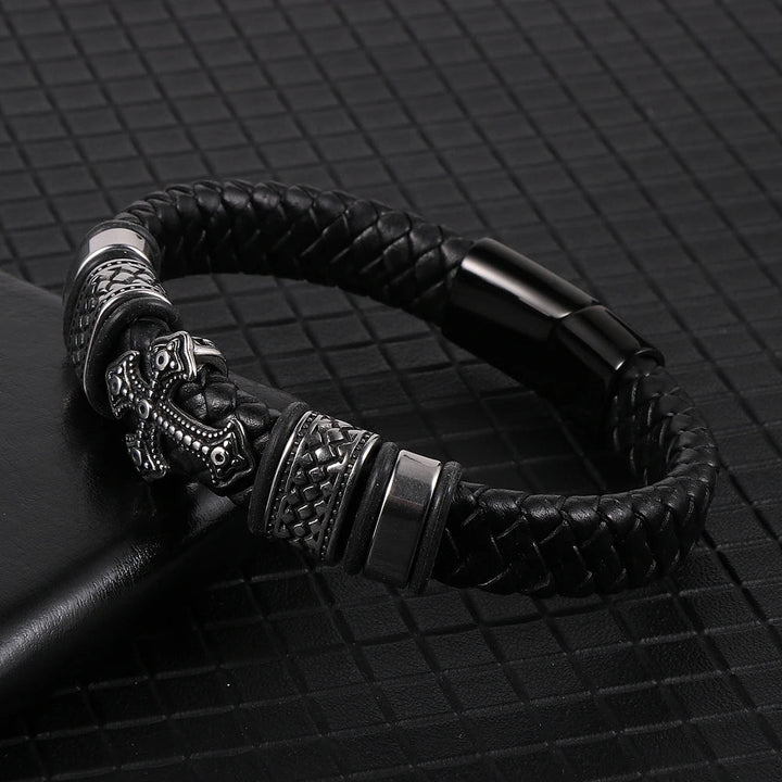 Pulseira de Couro Masculina Cruz Vintage Loja Charmme 