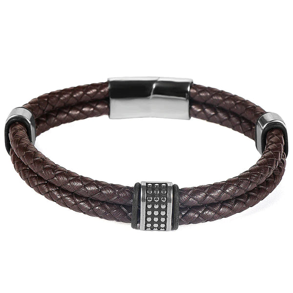 Pulseira de Couro Masculina Marrom Aço Inoxidável - LC109 Prod238 Loja Charmme 22cm 