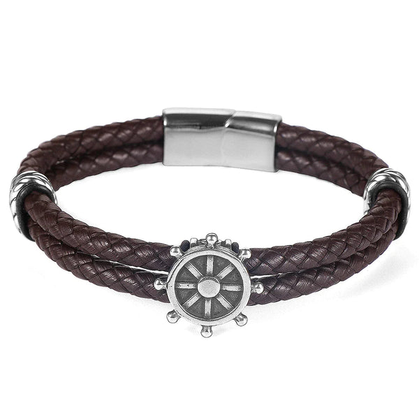 Pulseira de Couro Masculina Marrom Com Âncora Viking - LC110 Prod237 Loja Charmme 20cm 