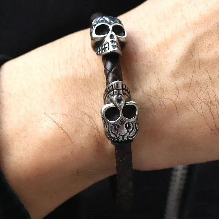 Pulseira de Couro Masculina Marrom Vintage Crânio - LC111 Prod236 Loja Charmme 