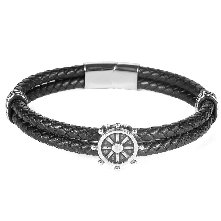 Pulseira de Couro Masculina Preta Com Âncora Viking - LC108 Prod241 Loja Charmme 18cm 