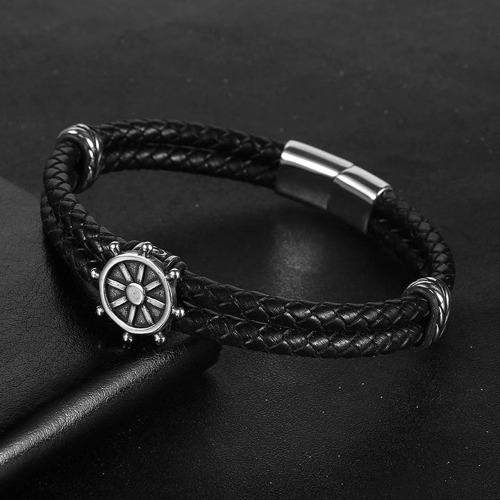 Pulseira de Couro Masculina Preta Com Âncora Viking - LC108 Prod241 Loja Charmme 